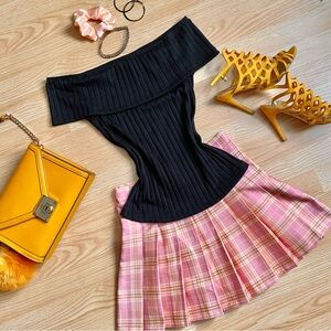 Off-Shoulder Black Knit Top